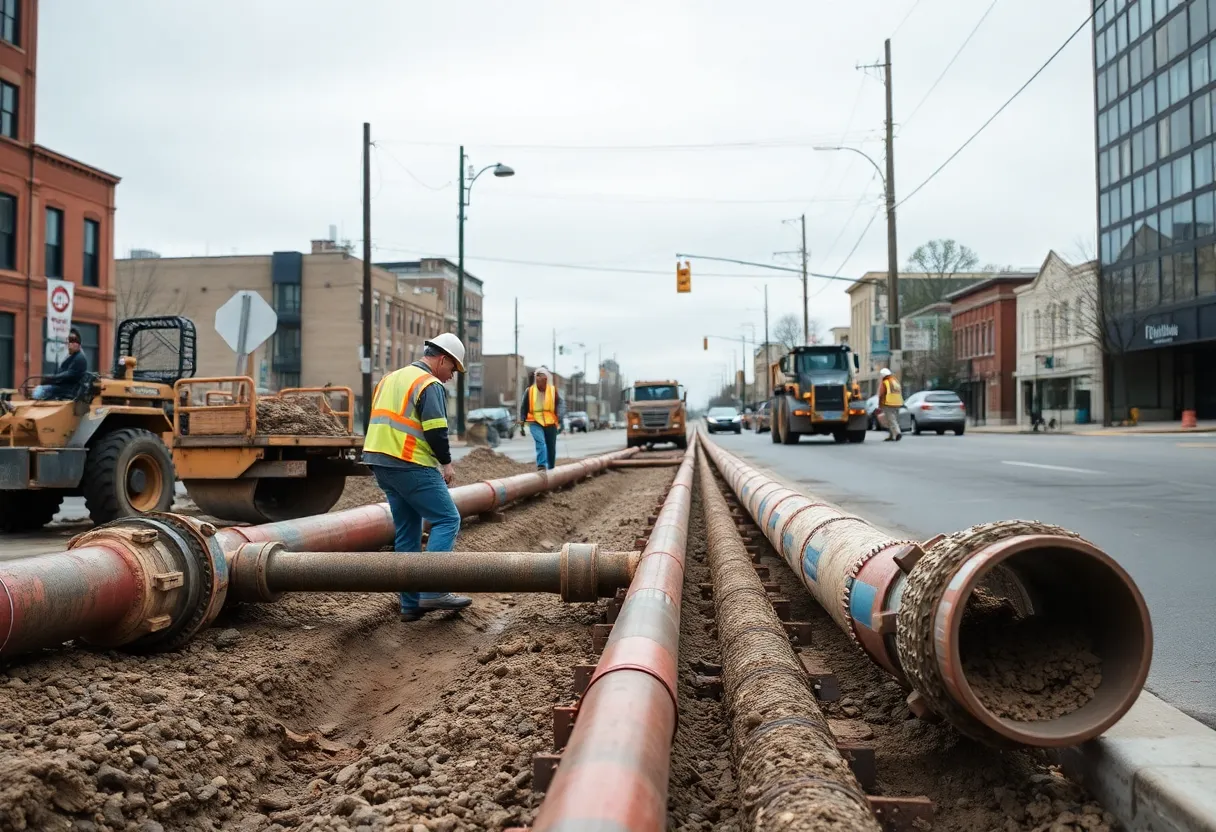 Construction workers replacing water mains in Lexington