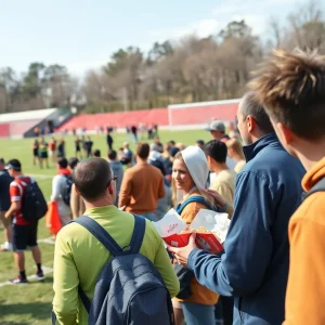 Fans attending Kentucky Football Fan Day at Joe Craft Training Center