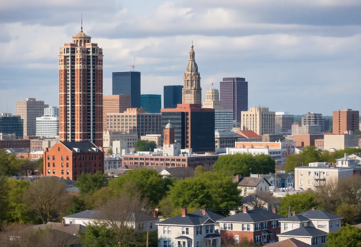 Urban landscape of Lexington, showcasing both luxurious apartments and older, less maintained housing.