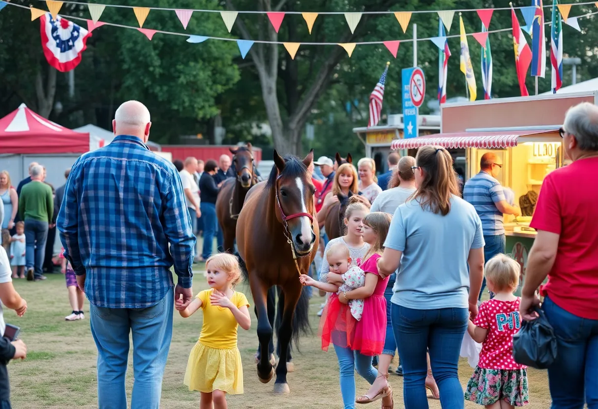 Families enjoying activities at the Lexington anniversary celebration