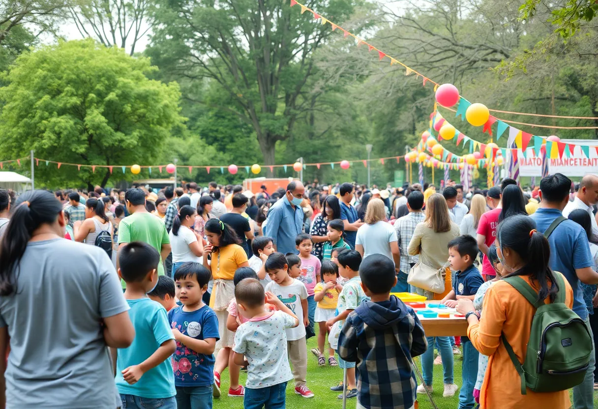 Families participating in a back-to-school community block party