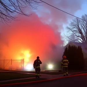 Fire crews extinguishing a duplex fire in Lexington