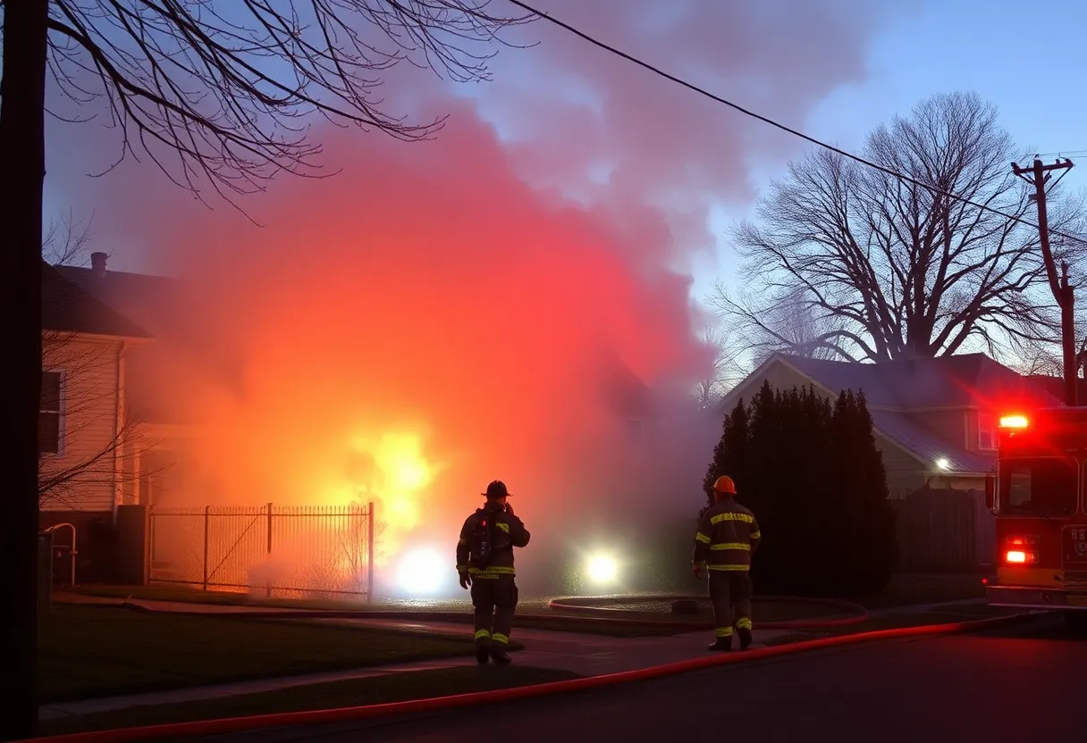 Fire crews extinguishing a duplex fire in Lexington