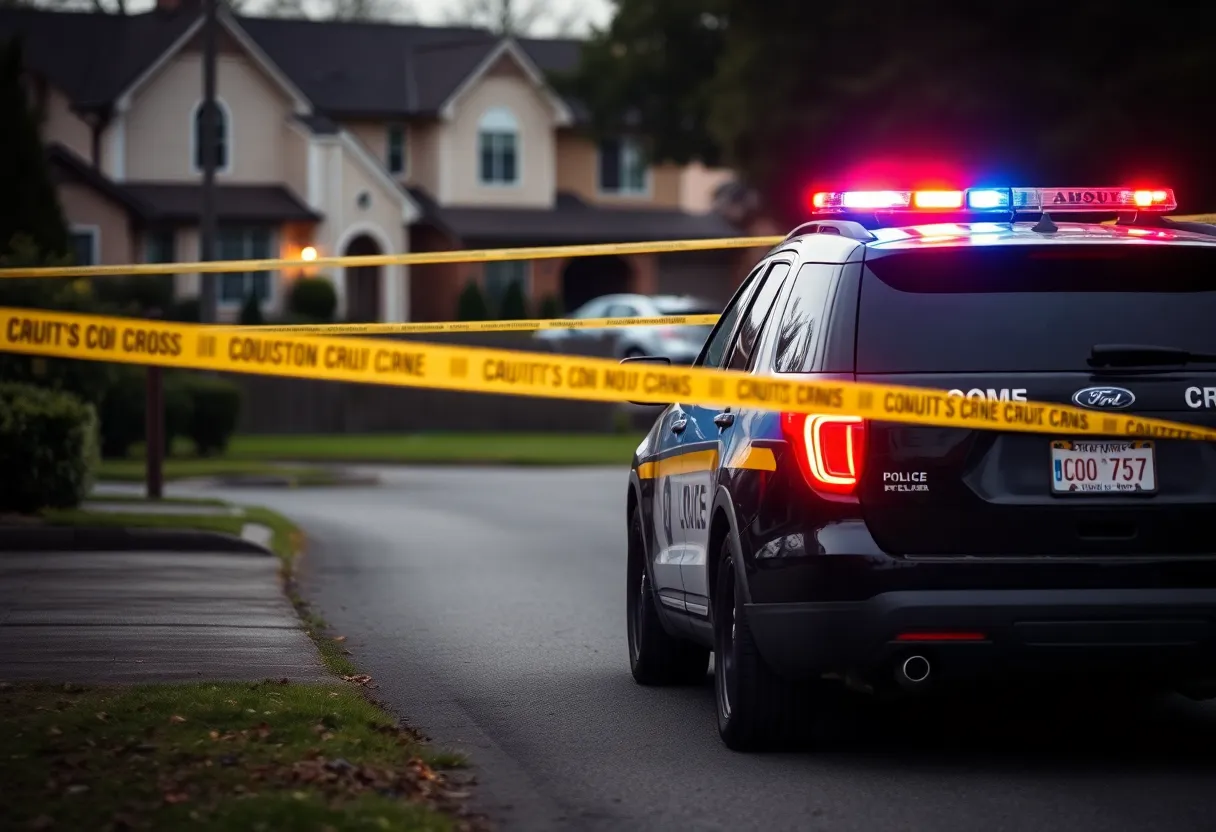 Police car at a crime scene with caution tape in Lexington