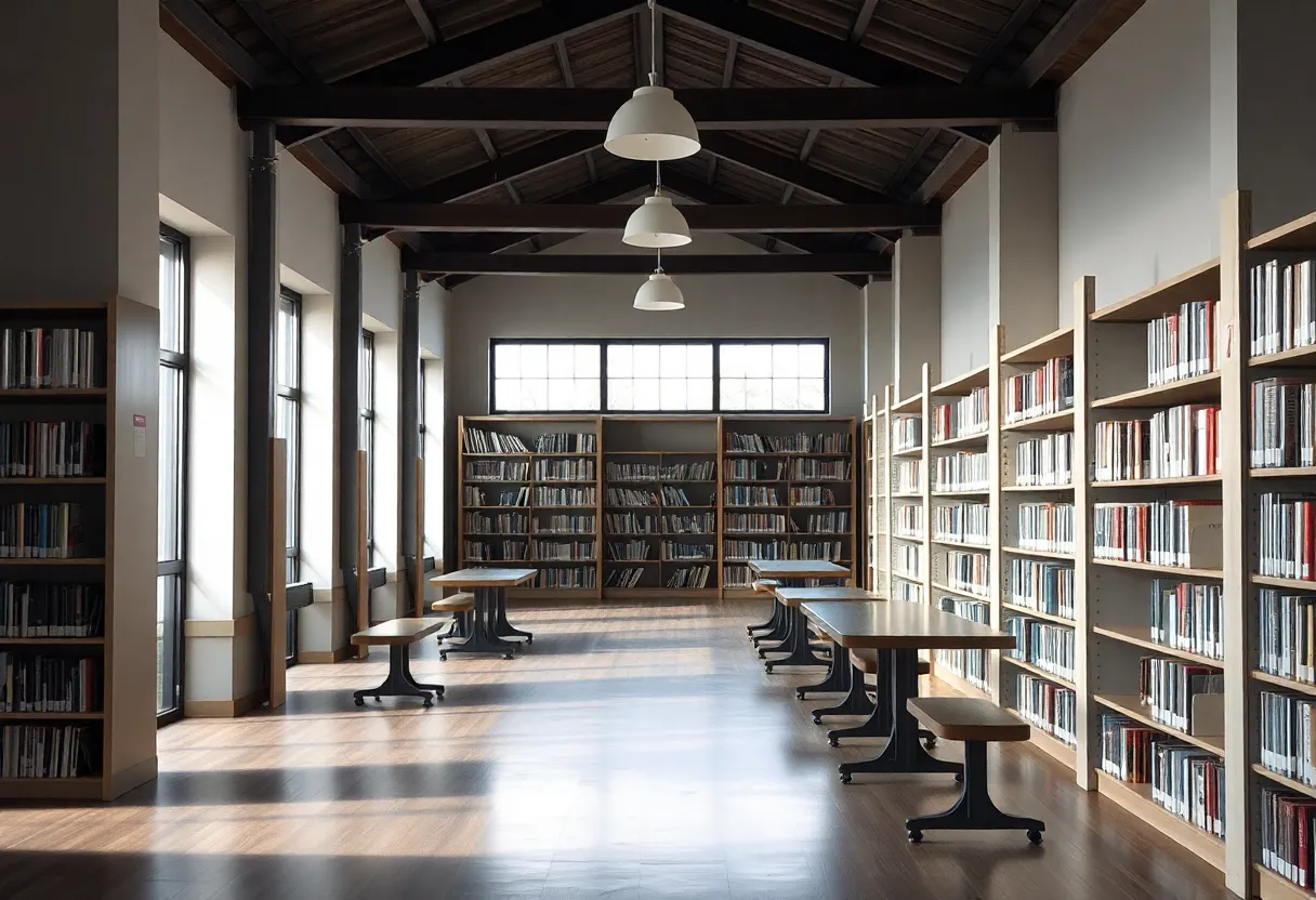 Lexington Public Library exterior showcasing a quiet community setting