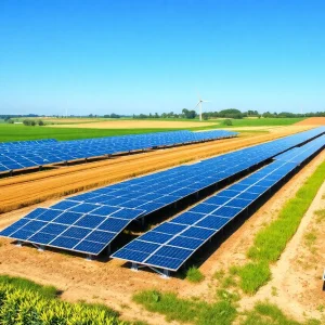 Solar panels in agricultural landscape in Lexington.