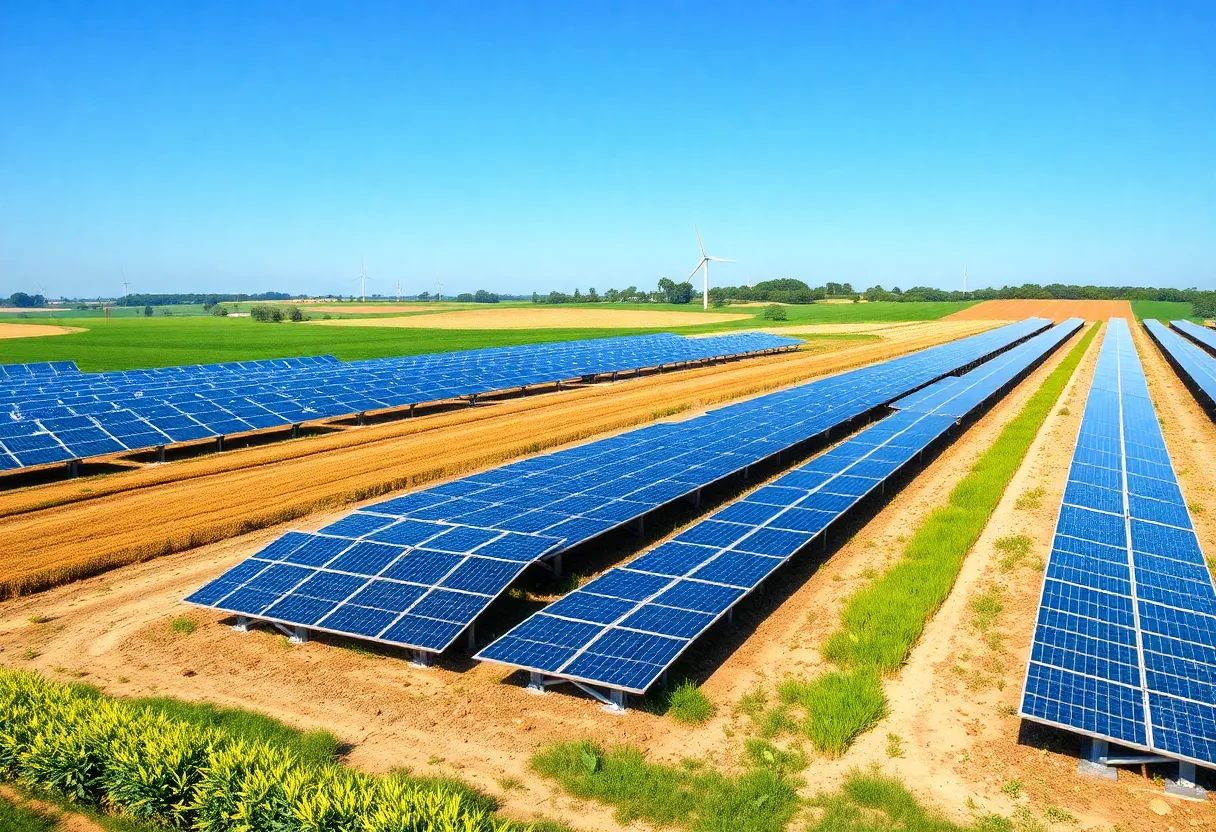 Solar panels in agricultural landscape in Lexington.