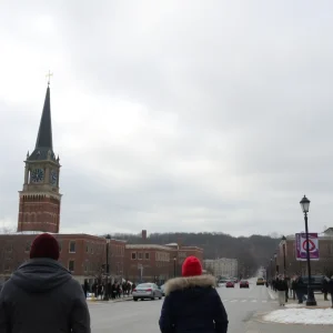 Overview of Lexington, Kentucky in cool temperatures with a hint of snow.
