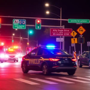 Emergency vehicles at an intersection in Lexington after a collision