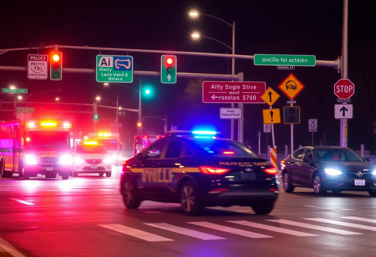 Emergency vehicles at an intersection in Lexington after a collision