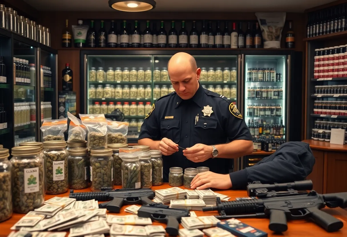 Seized marijuana products and cash at a vape shop