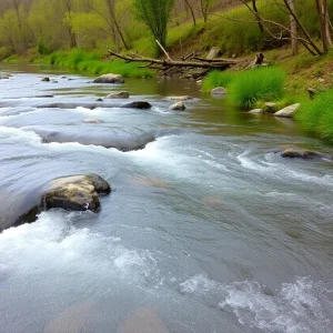 Flowing water at North Fork of Elkhorn Creek, enhanced after dam removal
