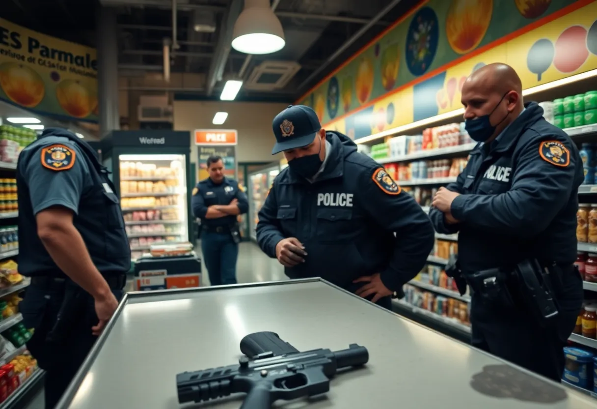 Police arresting a suspect in an urban store