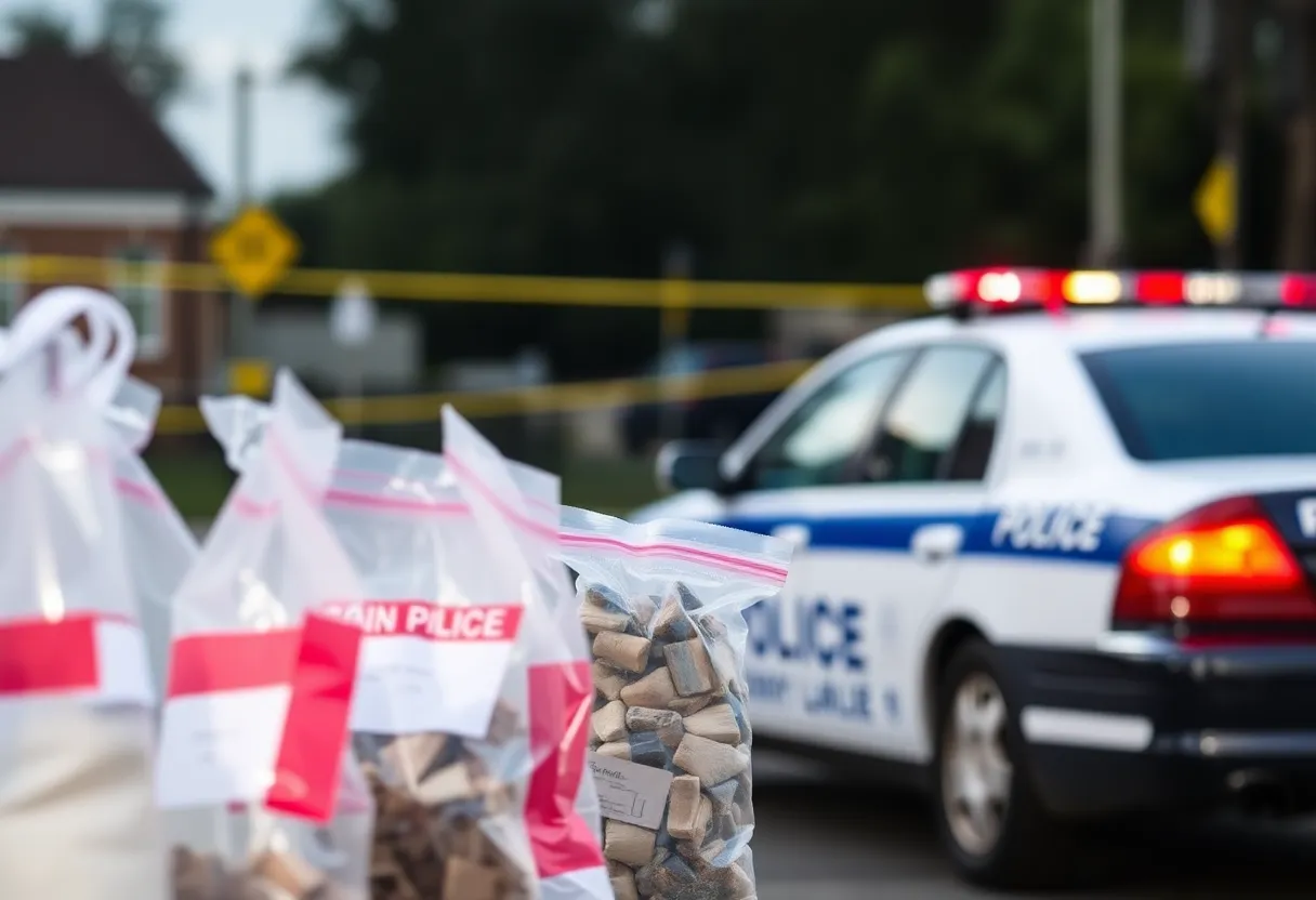 Police officers investigating drug trafficking scene