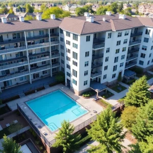 Architectural rendering of proposed student housing complex in Lexington