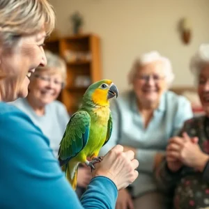 Charlee the African Grey parrot being reunited with her owner