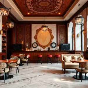 Cozy interior design of Shibam Coffee featuring luxurious elements