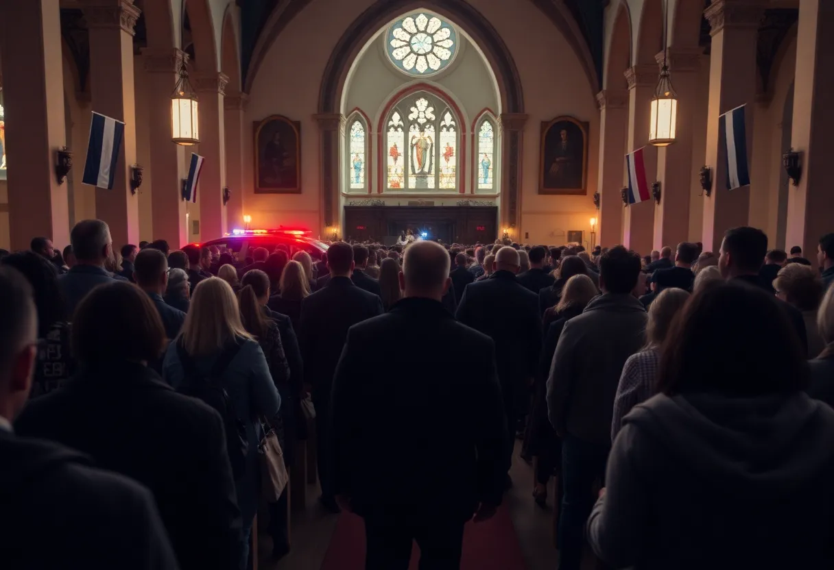 Interior of a church during a shooting incident