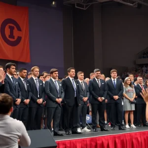 A celebration at the UK Athletics Hall of Fame Induction Ceremony with athletes on stage