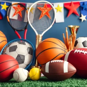 A collage of various sports equipment symbolizing the achievements of UK Athletics Hall of Fame inductees.