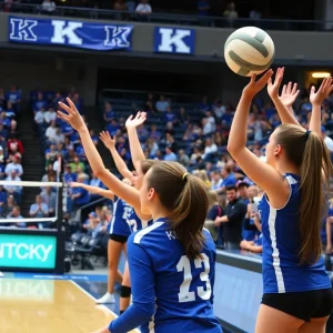 Women volleyball players in action during a match at the University of Kentucky