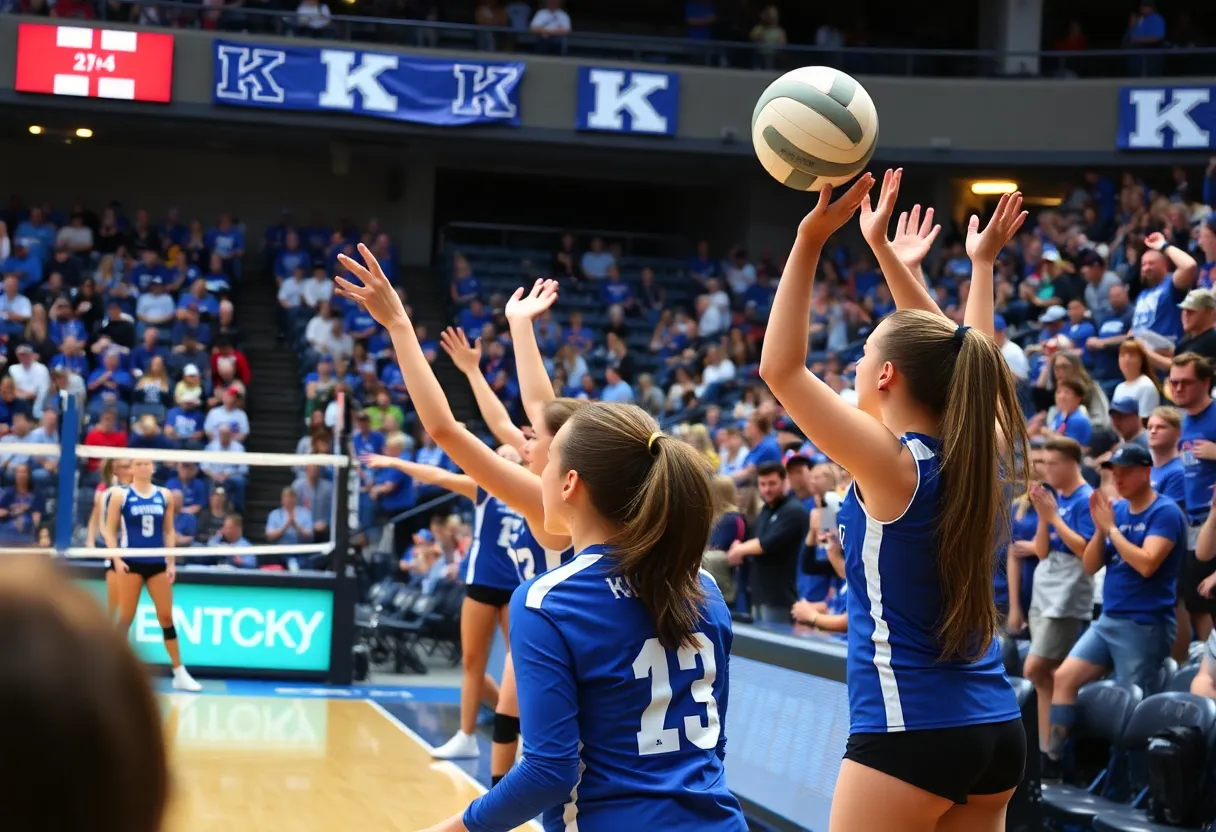 Women volleyball players in action during a match at the University of Kentucky