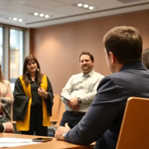 Faculty members engaged in a discussion about governance issues at a university.