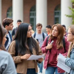 Students discussing campus safety and support resources at the University of Kentucky.
