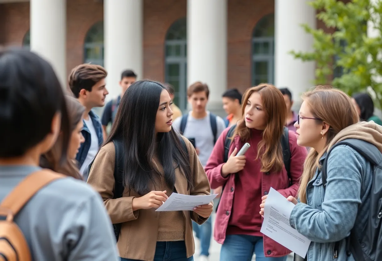 Students discussing campus safety and support resources at the University of Kentucky.