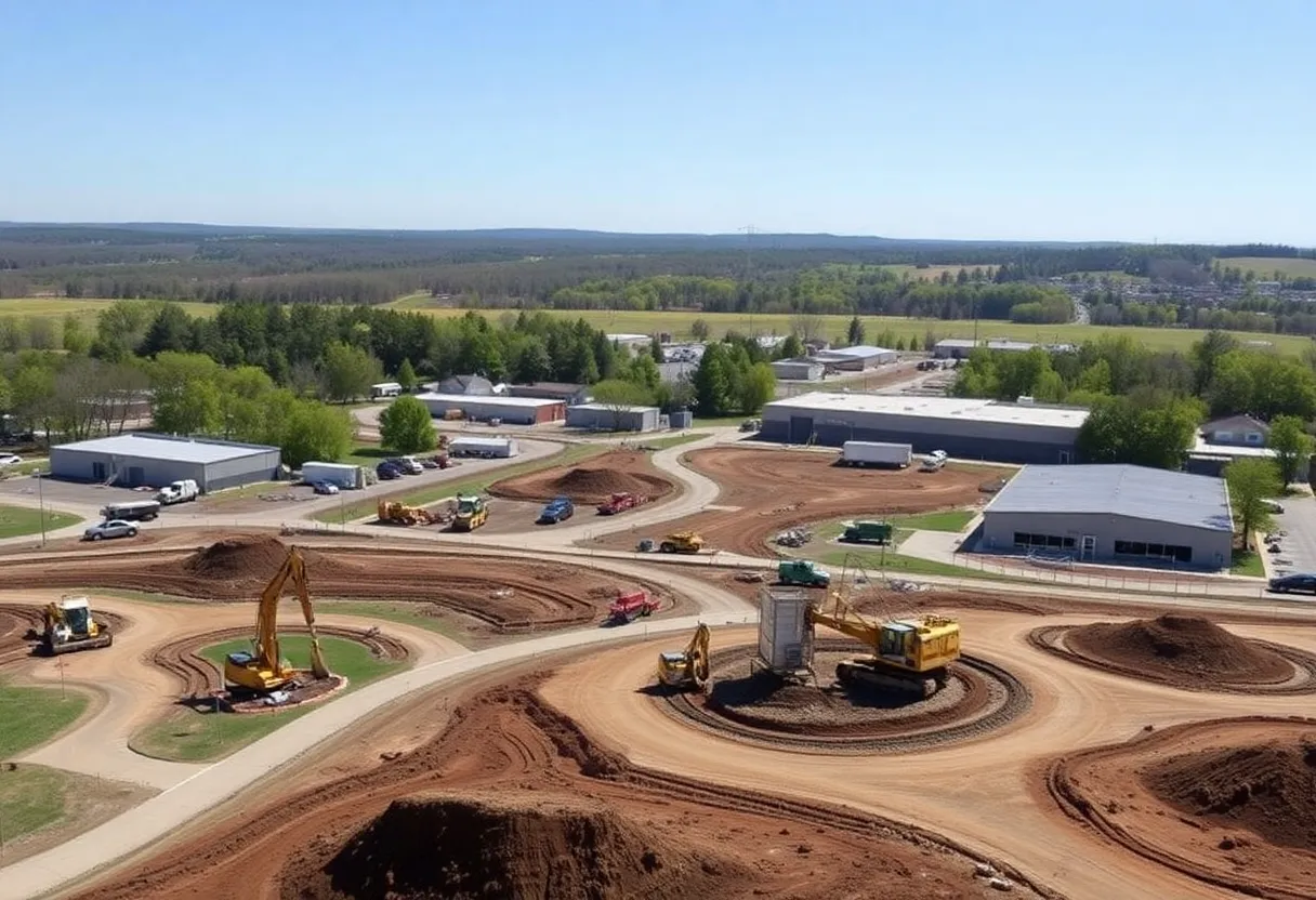 Construction site in Winchester's industrial park for sewer system upgrade