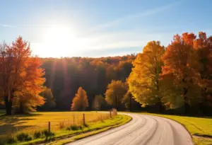 Colorful autumn trees under a clear blue sky in Kentucky