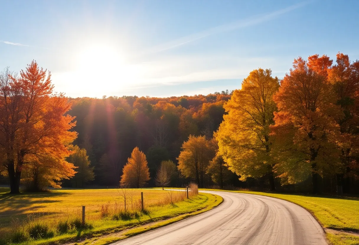 Colorful autumn trees under a clear blue sky in Kentucky