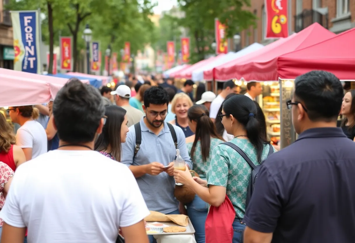 Crowd enjoying the BBQ On The River festival in downtown Paducah.