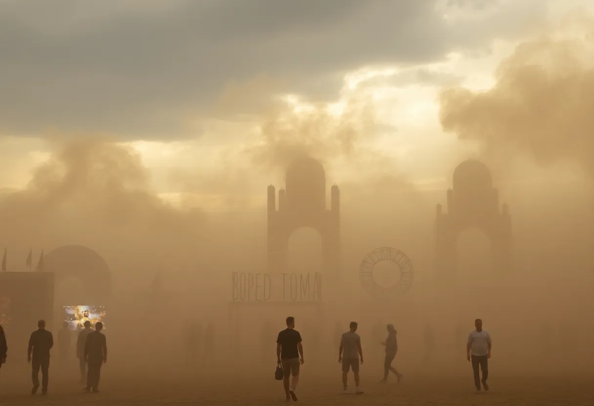 Dust storm overshadowing festivities at Burning Man festival.