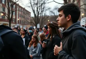 A peaceful gathering on campus reflecting on recent events