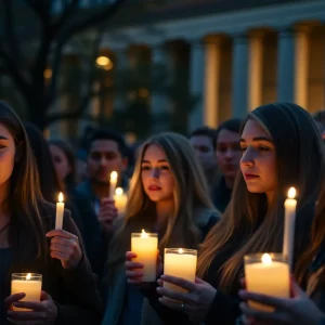 Students gather at a candlelight vigil in memory of Charlie Kirk