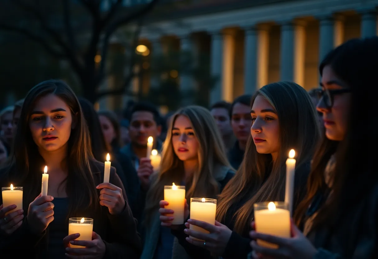 Students gather at a candlelight vigil in memory of Charlie Kirk