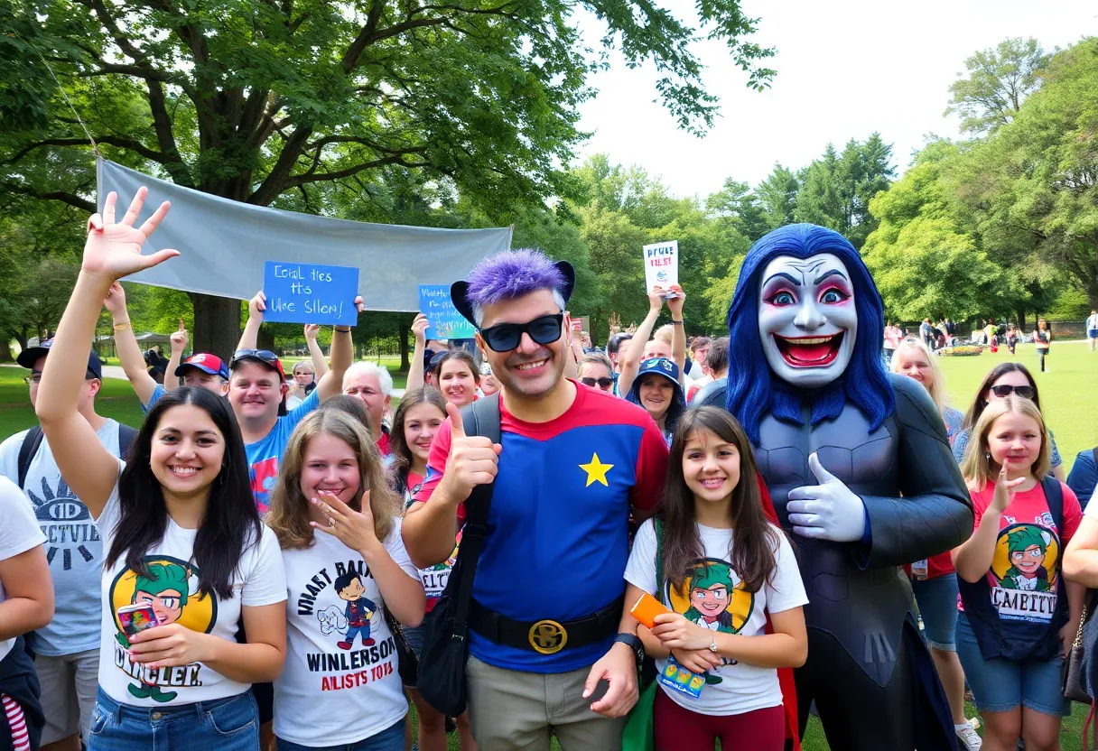 Fans celebrating the legacy of Jim Varney in a public park