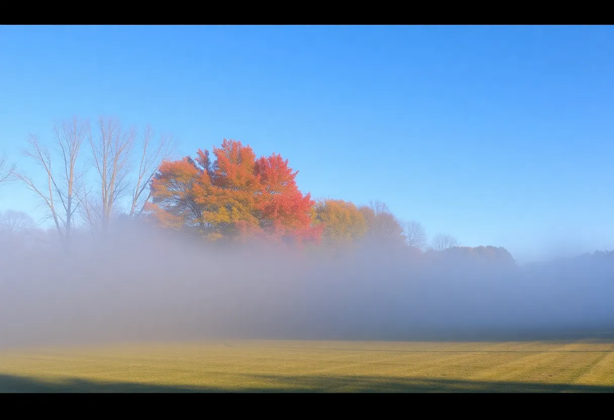 A chilly autumn morning in Lexington, Kentucky with clear skies.