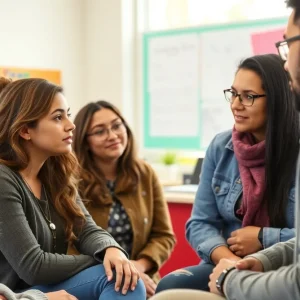Community gathering discussing student support and parenting issues