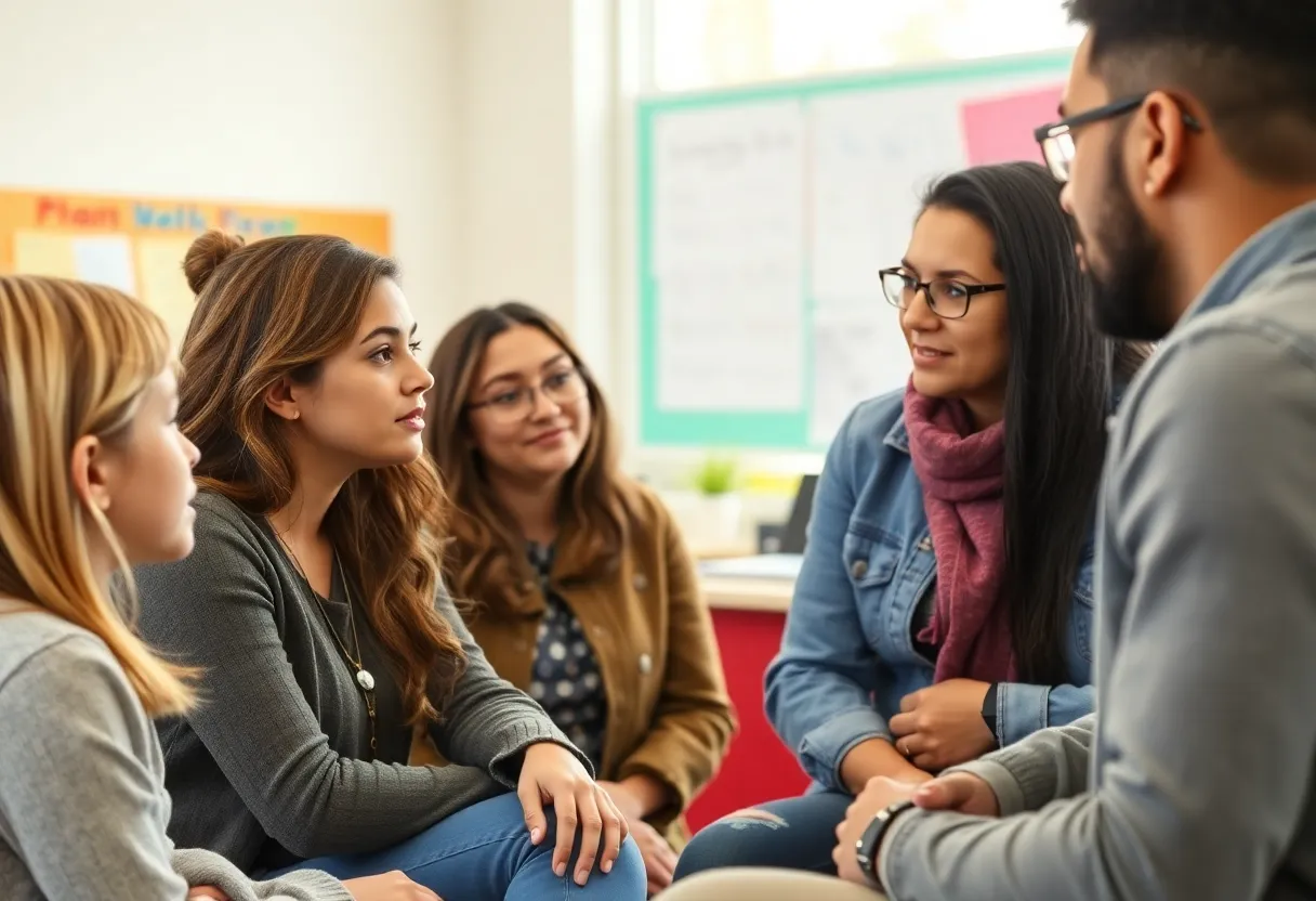 Community gathering discussing student support and parenting issues