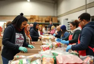 Volunteers at a Kentucky food bank helping families in need.