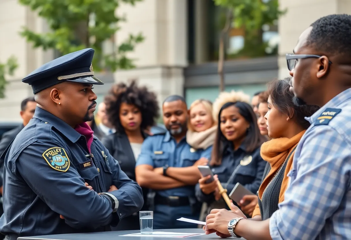 Community members discussing safety issues at a police meeting