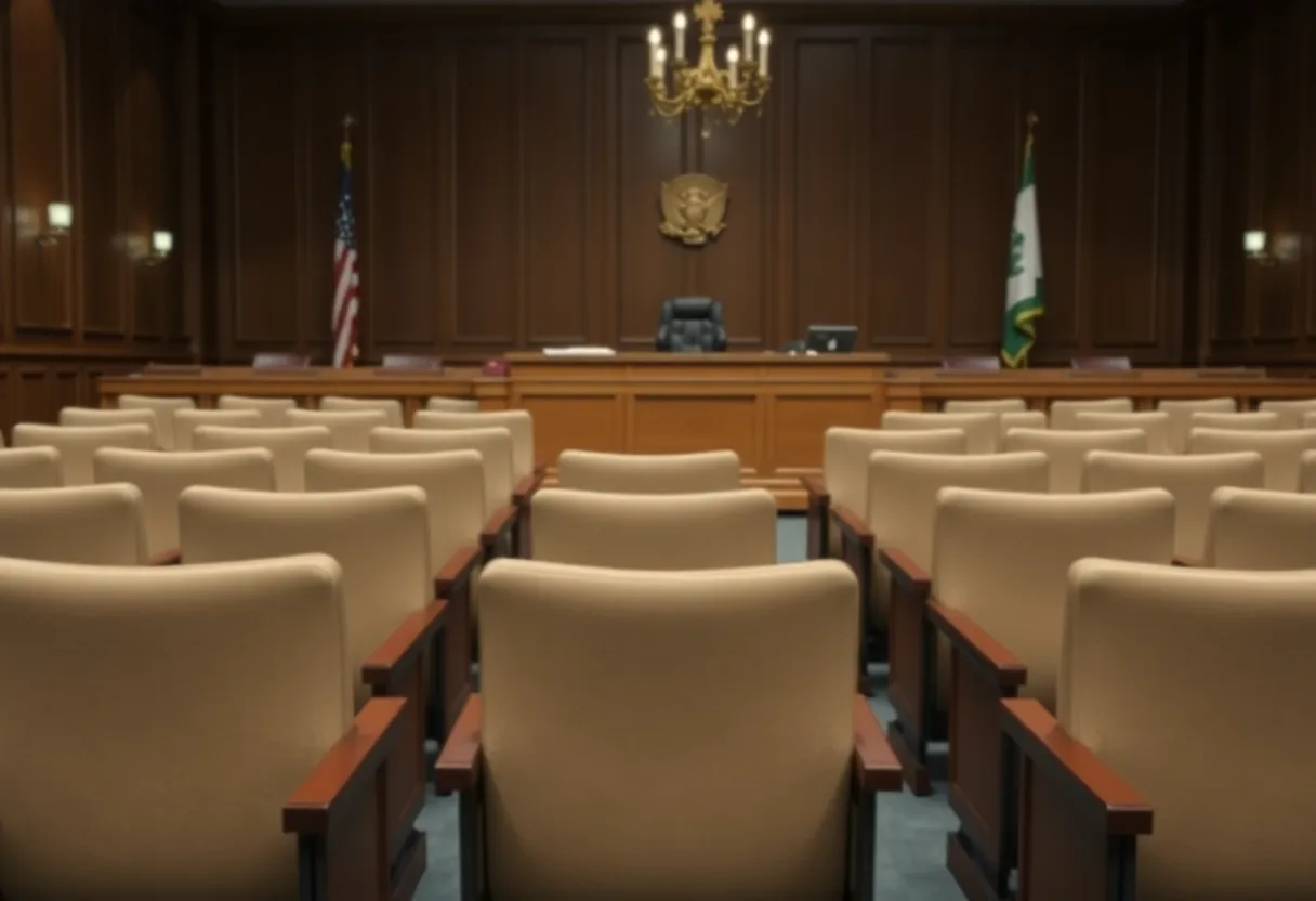 Empty courtroom illustrating legal proceedings