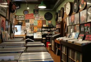 Interior of Cut Corner Records showcasing vinyl records and music memorabilia