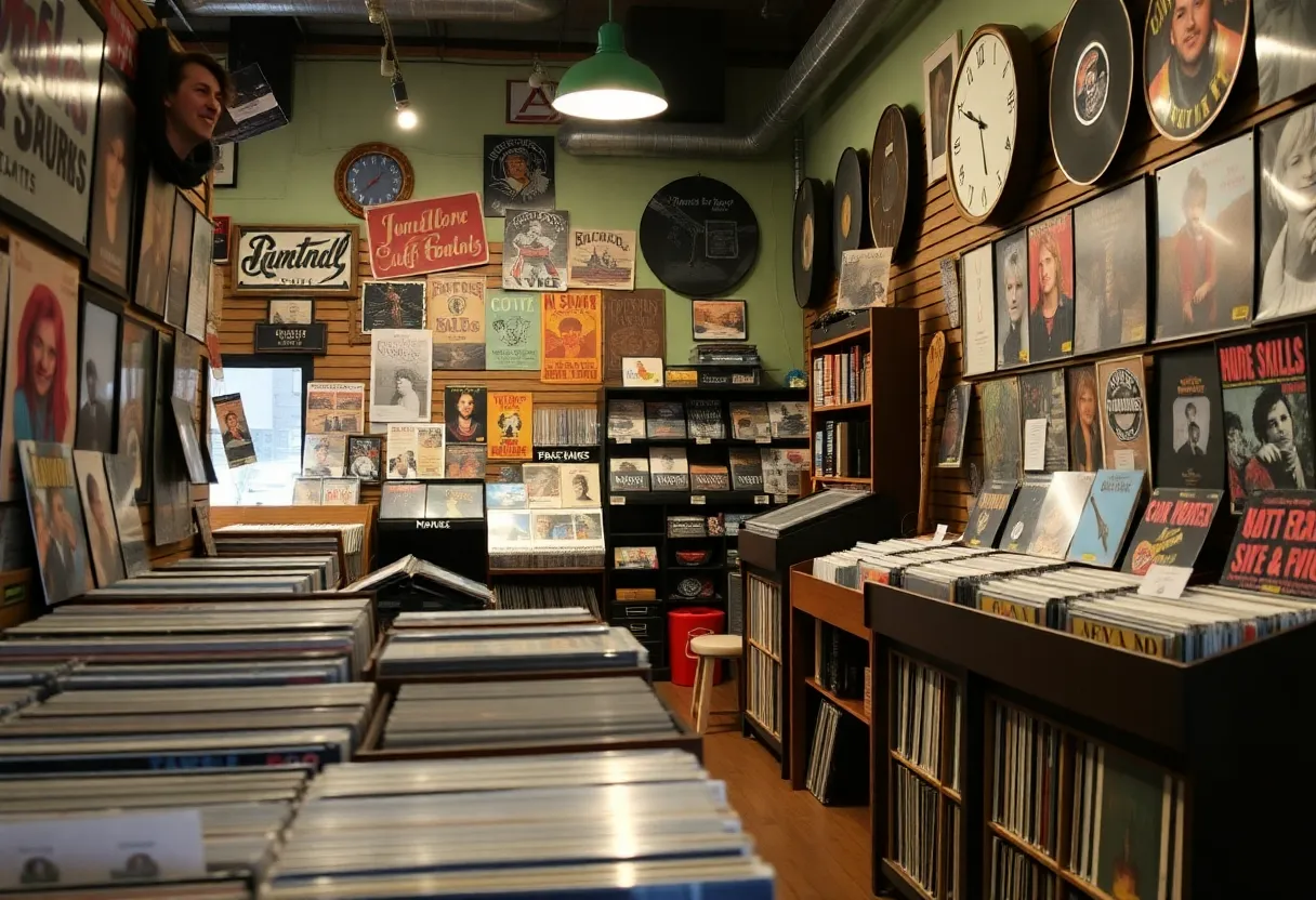 Interior of Cut Corner Records showcasing vinyl records and music memorabilia