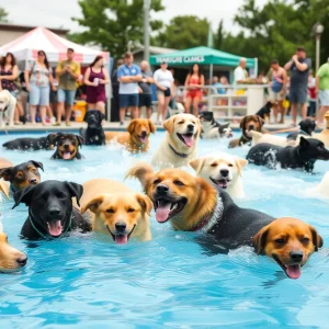 Dogs swimming at the Doggie Paddle fundraiser event