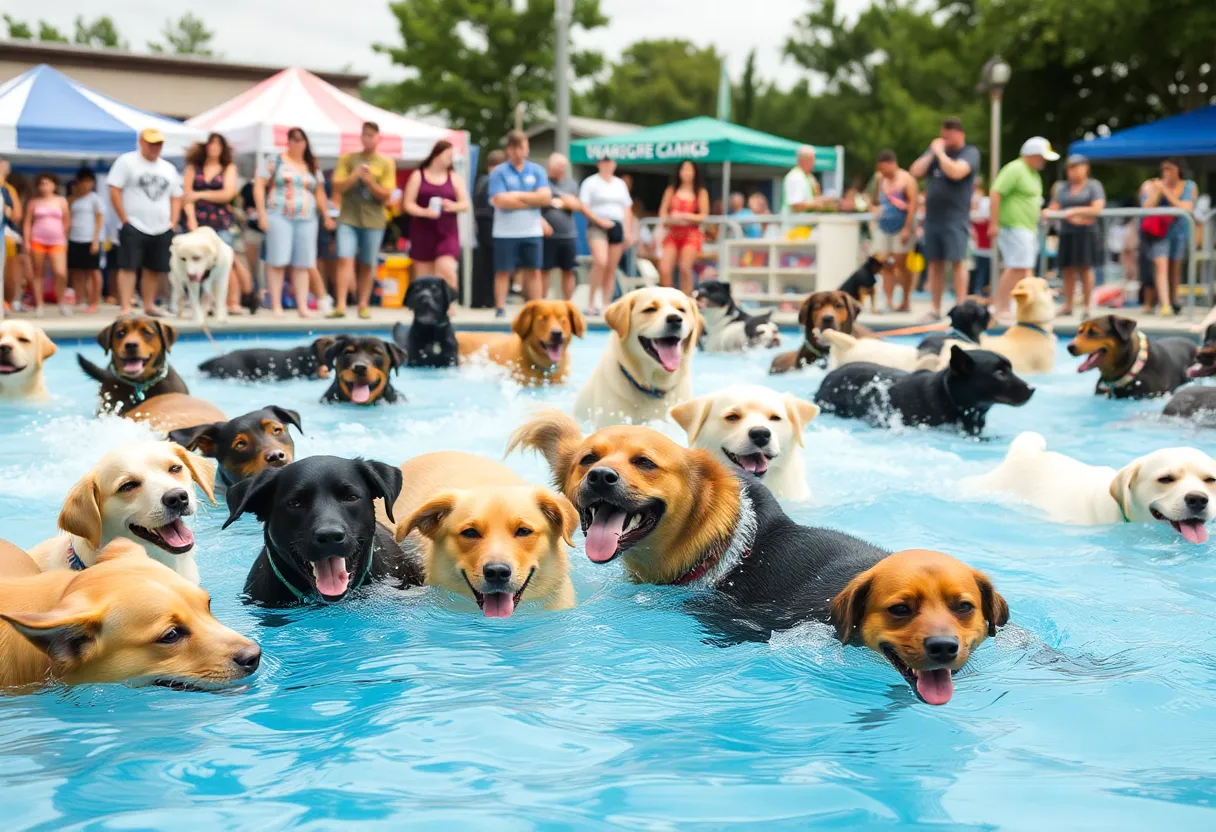 Dogs swimming at the Doggie Paddle fundraiser event
