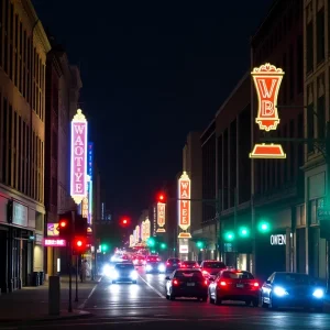Night view of downtown Lexington during a power outage