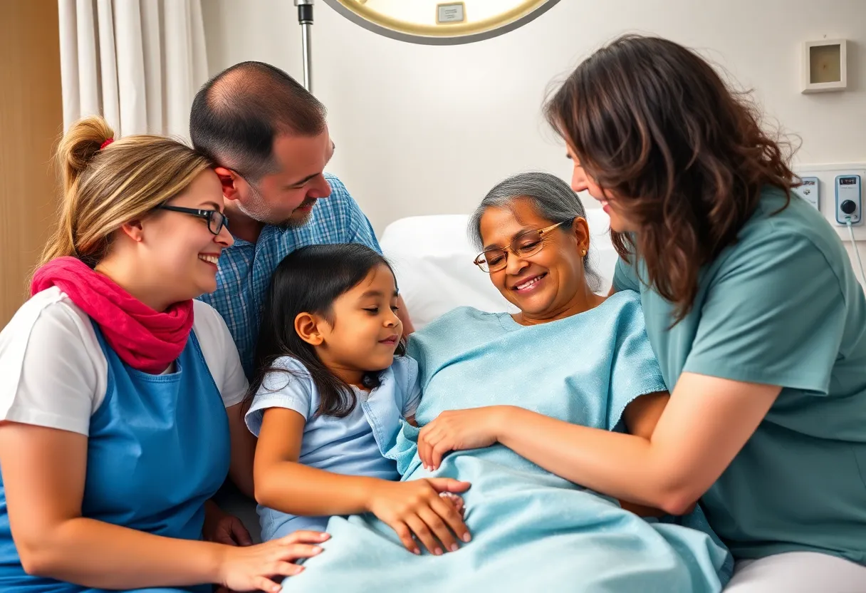 Family gathered in a hospital setting, supporting each other before a kidney transplant.